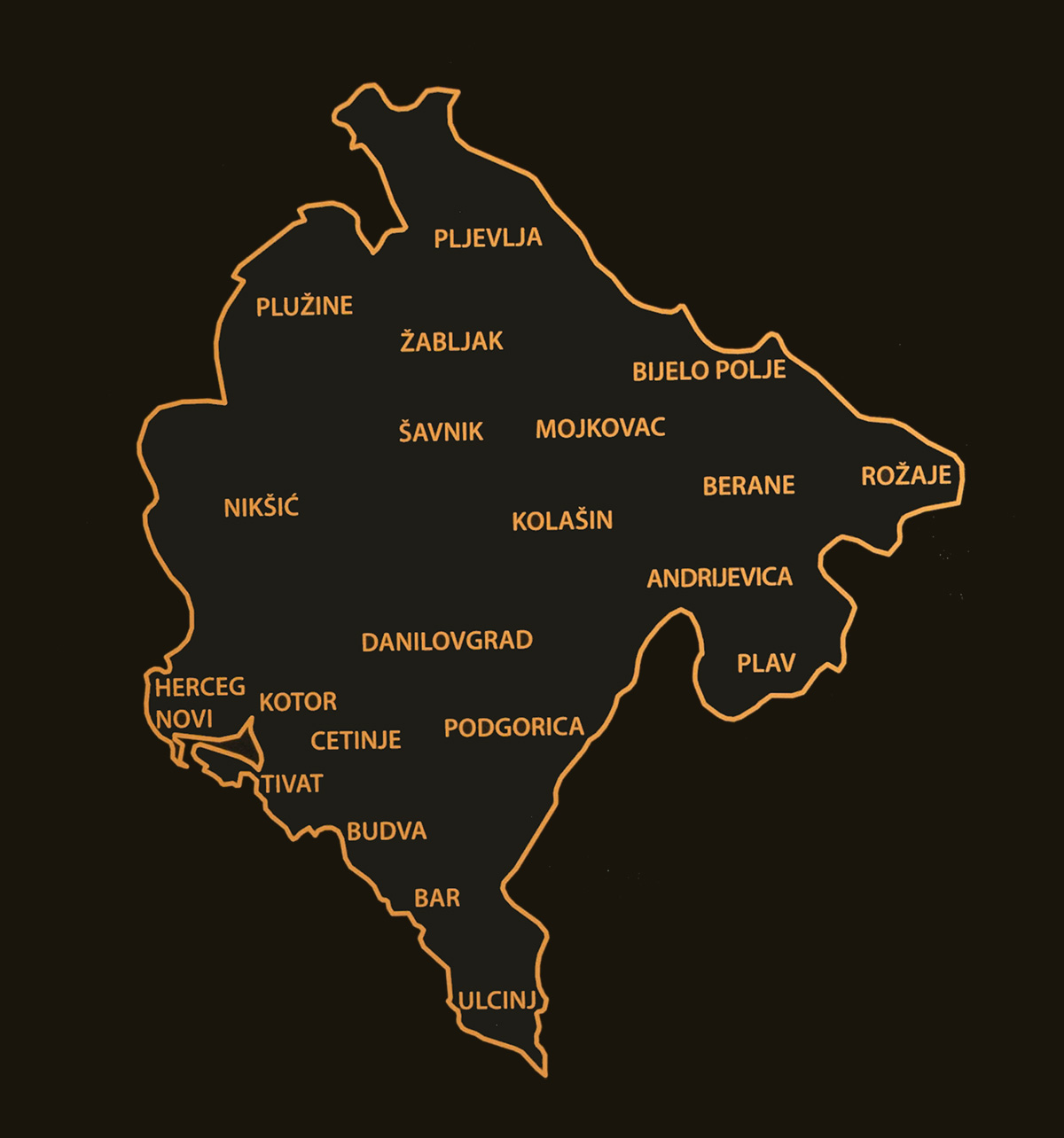 Map of Montenegro — product origins
